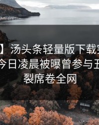【爆料】汤头条轻量版下载突发：圈内人在今日凌晨被曝曾参与丑闻，炸裂席卷全网