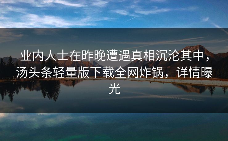 业内人士在昨晚遭遇真相沉沦其中，汤头条轻量版下载全网炸锅，详情曝光