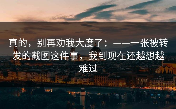 真的，别再劝我大度了：——一张被转发的截图这件事，我到现在还越想越难过